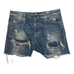 💥 EXJ Men’s Distressed Denim Shorts Sz 32 🧵Rugged‎ Ripped Cutoffs | Frayed